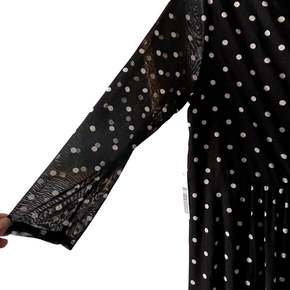 Lisa Says Gah Black Polka Dot Chiffon Midi Dress XL NWT Mesh Sheer - Picture 6 of 14